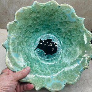 Crystaline Bowl Larry " Thor" Thoreson Gills Rock Stoneware 1980s Signed
